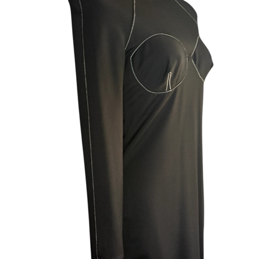 Adika Black Long Sleeve Dress with White Stitching - Picture 3 of 9